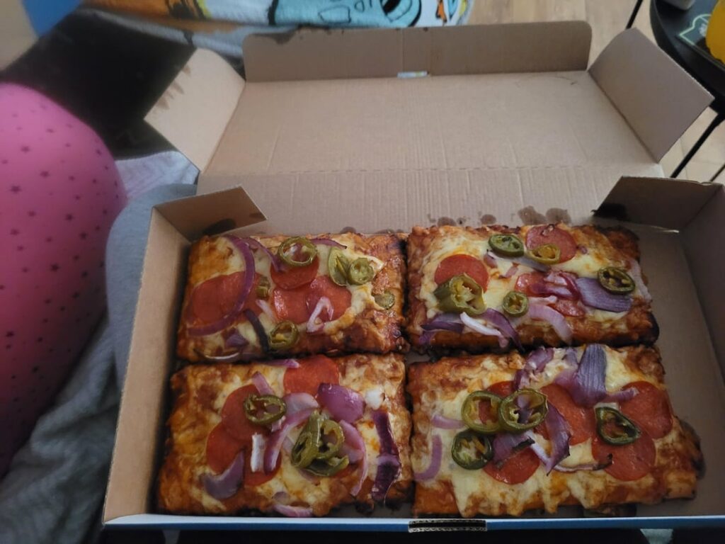 Greggs Pizza we got delivered.