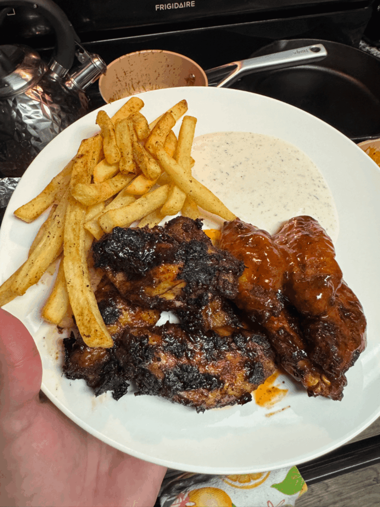 Jerk and Hot Honey Lemon Pepper Wet with some homemade ranch.