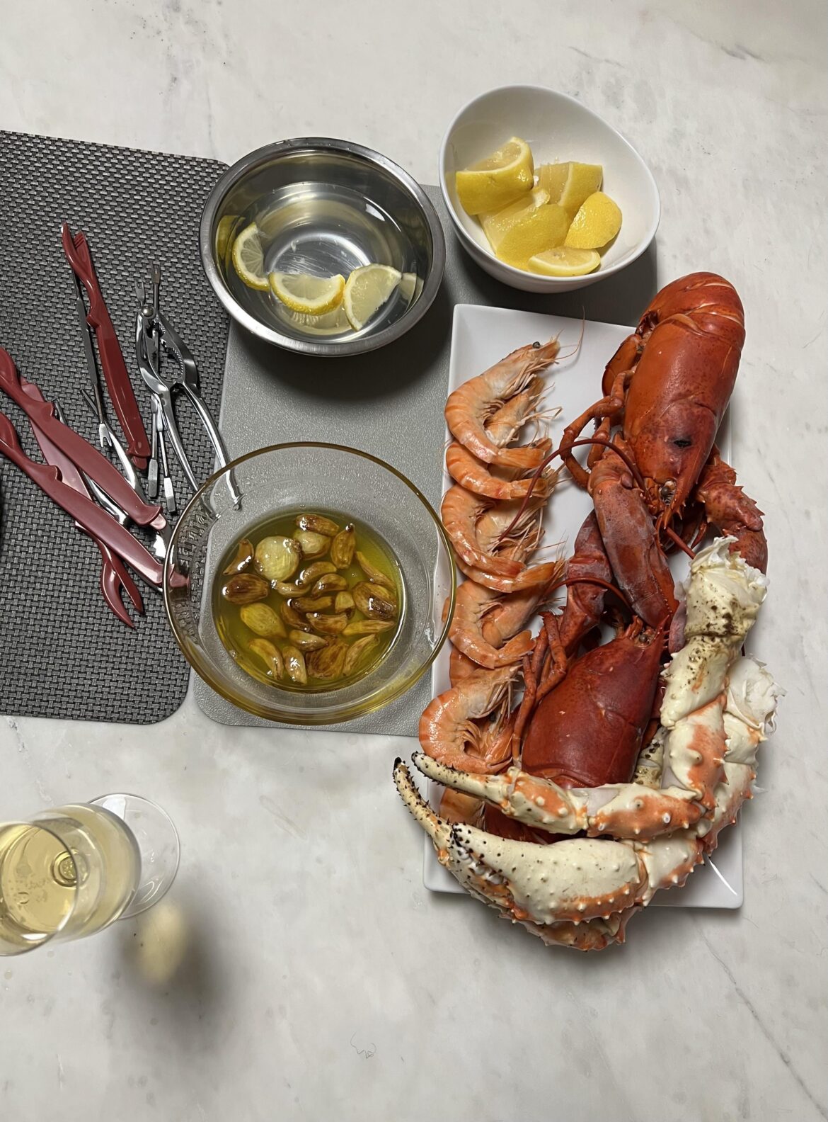 Lobster, king crab and shrimp