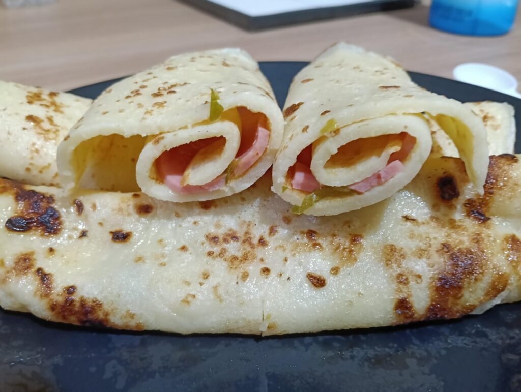 Spicy bologna pancakes