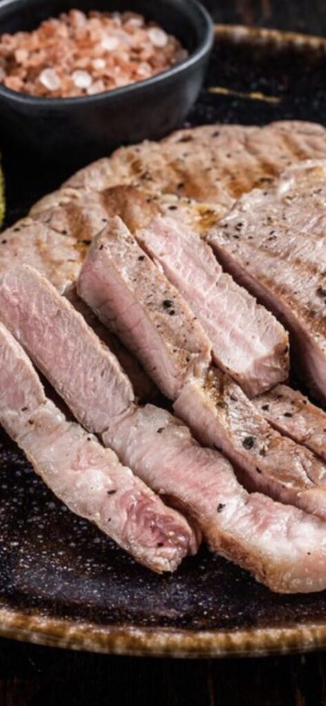 Grilled pork with deep pink part