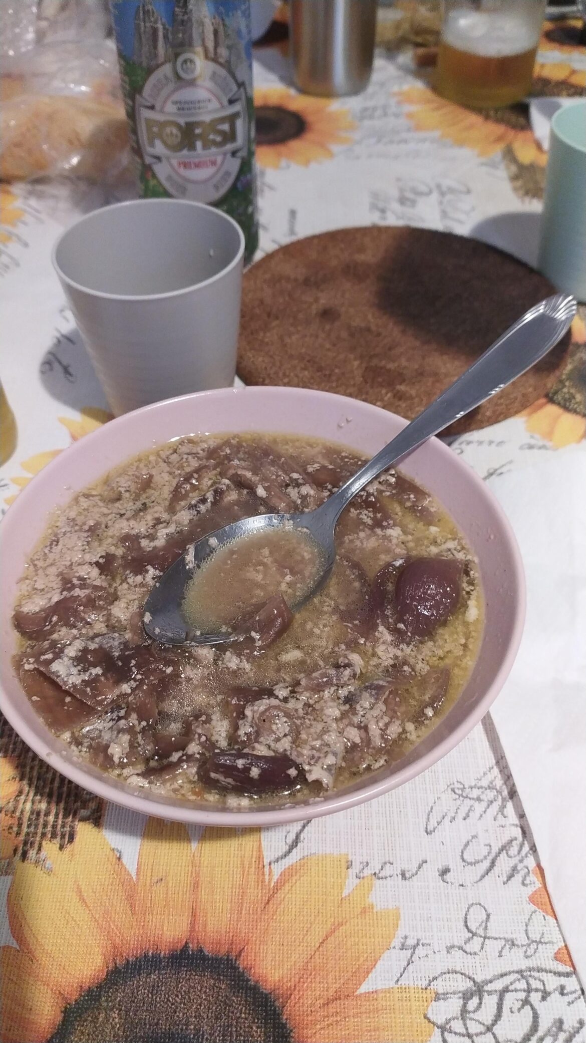 Tried to make onion soup based on a YouTube short. That white thing used to be milk.