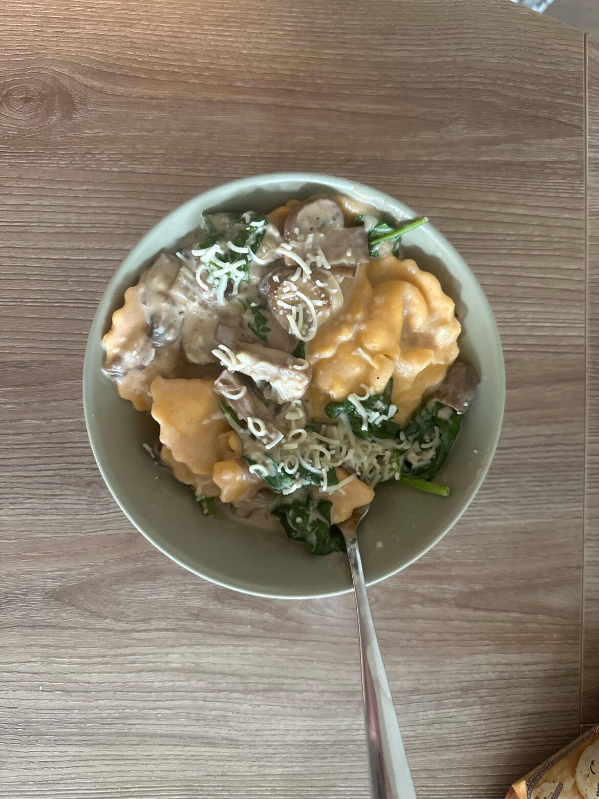 Presentation 0 - Taste 10.  Creamy Squash Ravioli with Mushrooms and Spinach.
