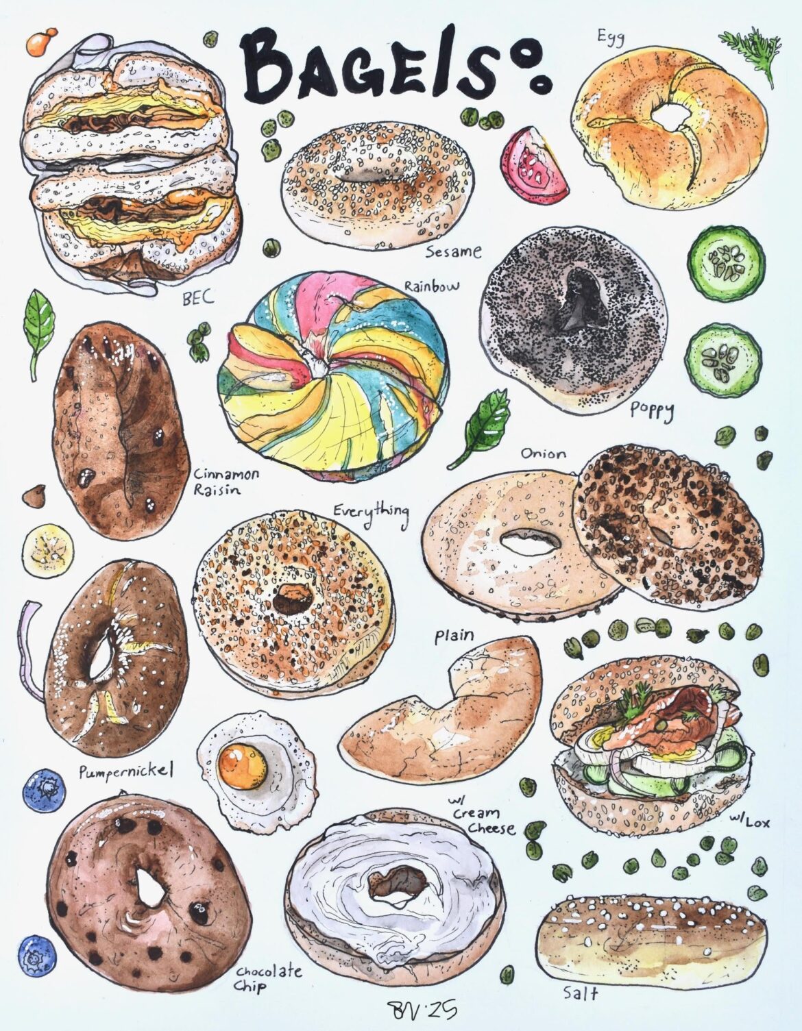 I painted a bunch of bagels (many from NYC spots) and thought this community would like!