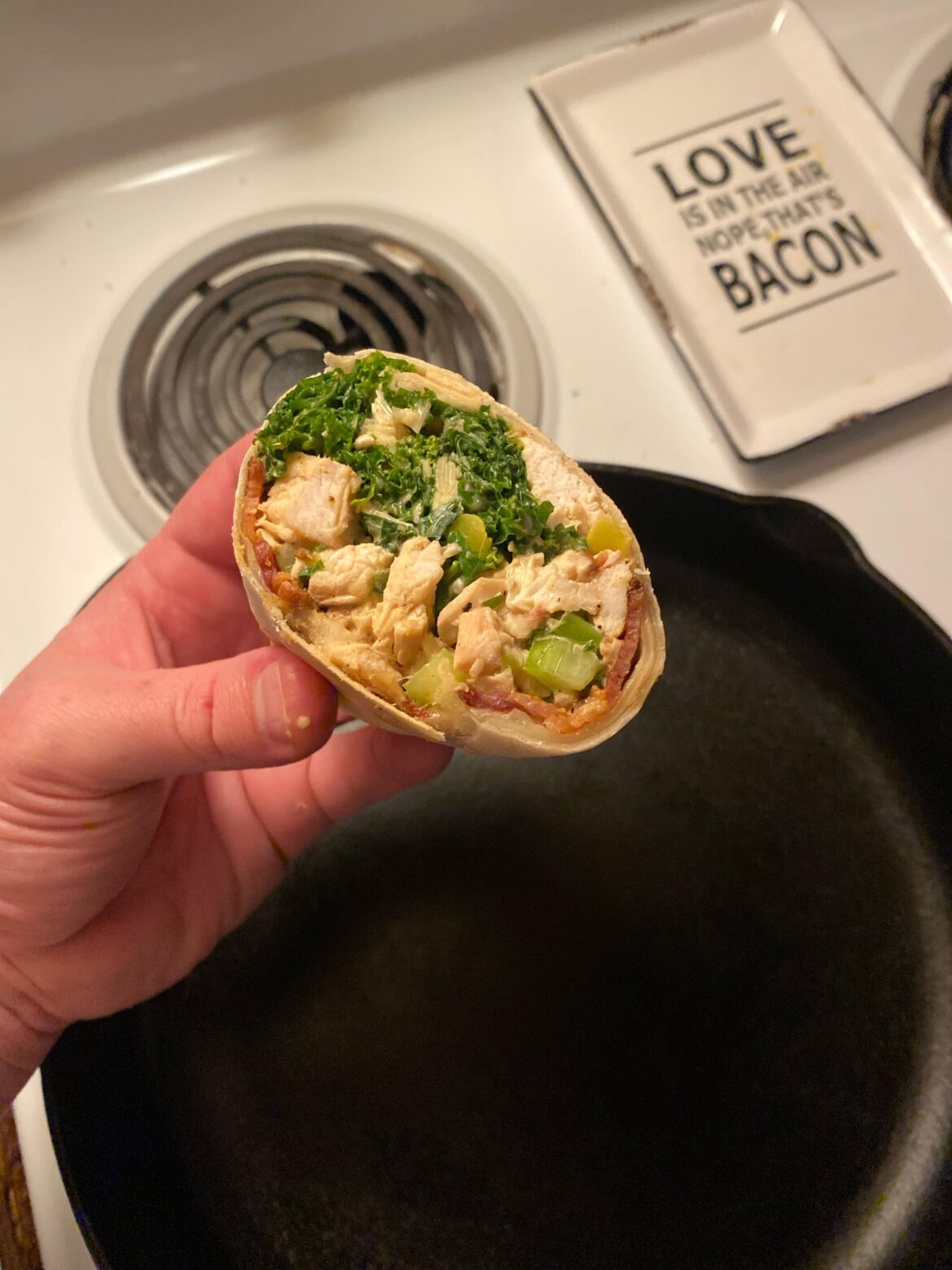 Chicken bacon Swiss kale caesar wrap