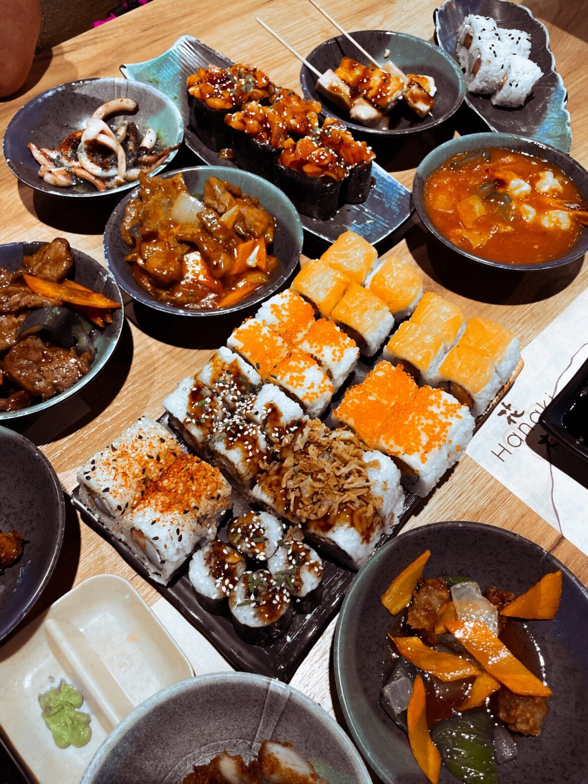 Today for lunch we have sushi and various seafood treats