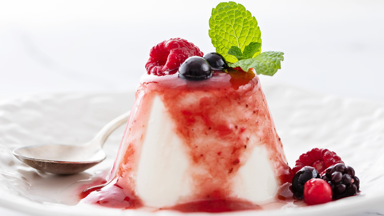 Panna cotta with fruit and a coulis sauce
