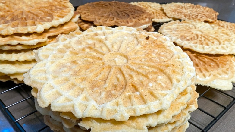 Wafer cookies with an intricate lacy design