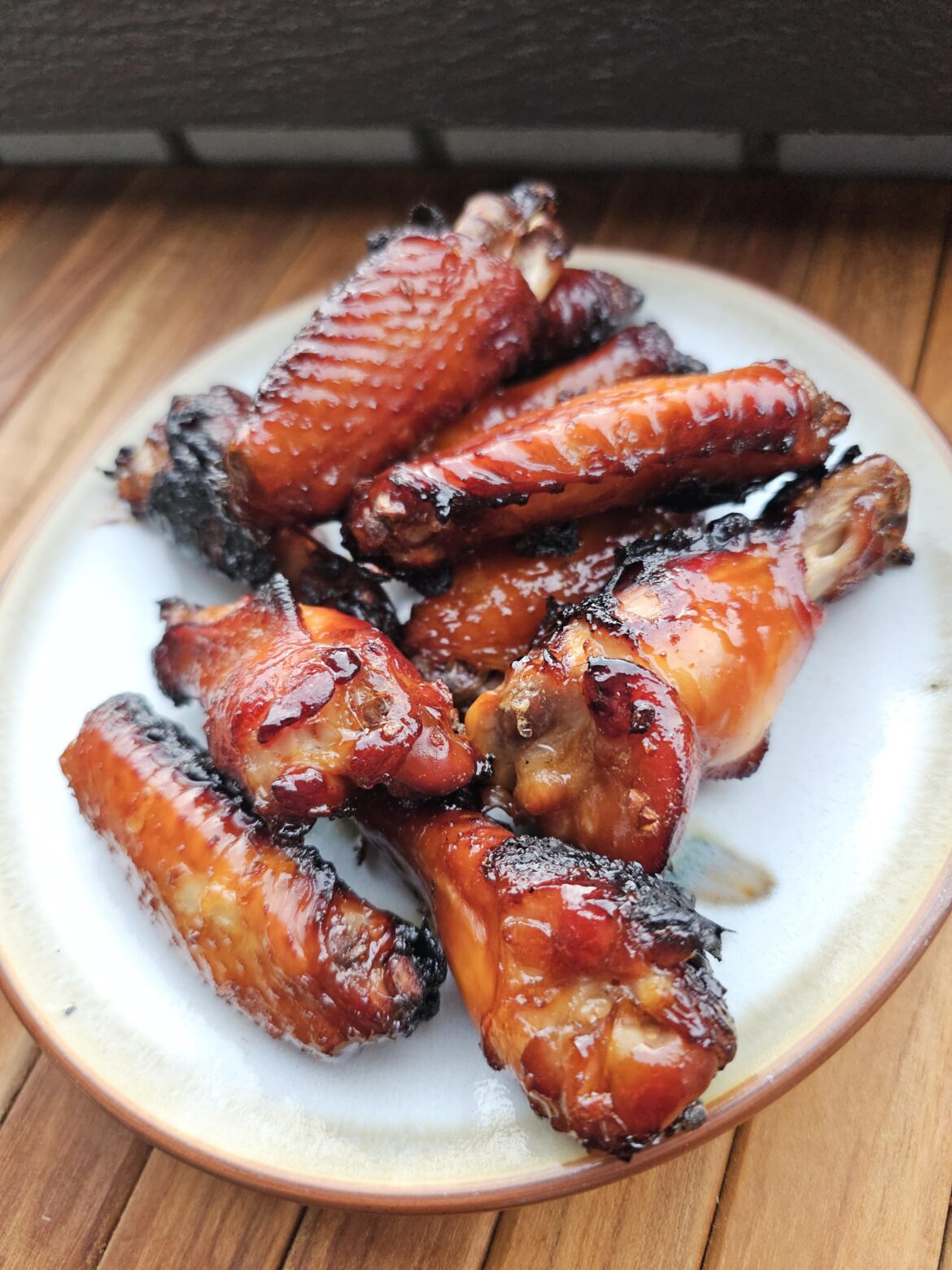 Japanese BBQ Sauce glazed chicken wings on my new electric BBQ