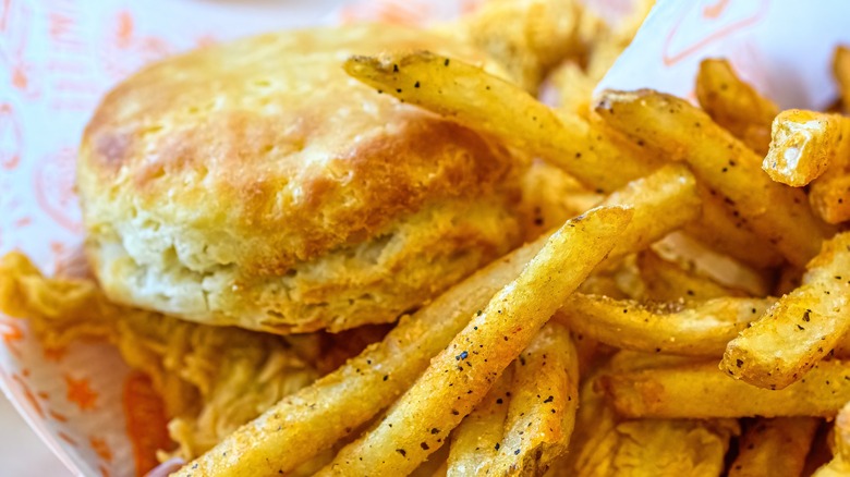 Popeyes fries with a biscuit