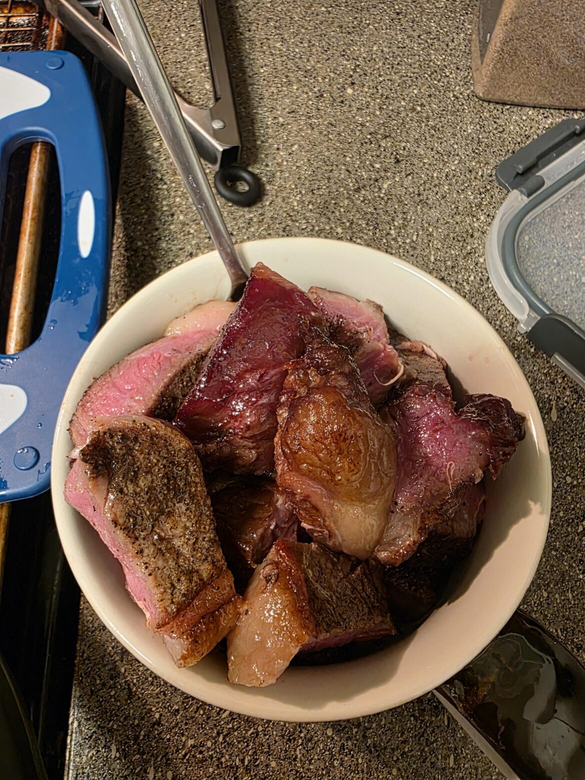 Anybody else cut their steak after resting and put it in a bowl so you can eat it on your couch while watching TV?