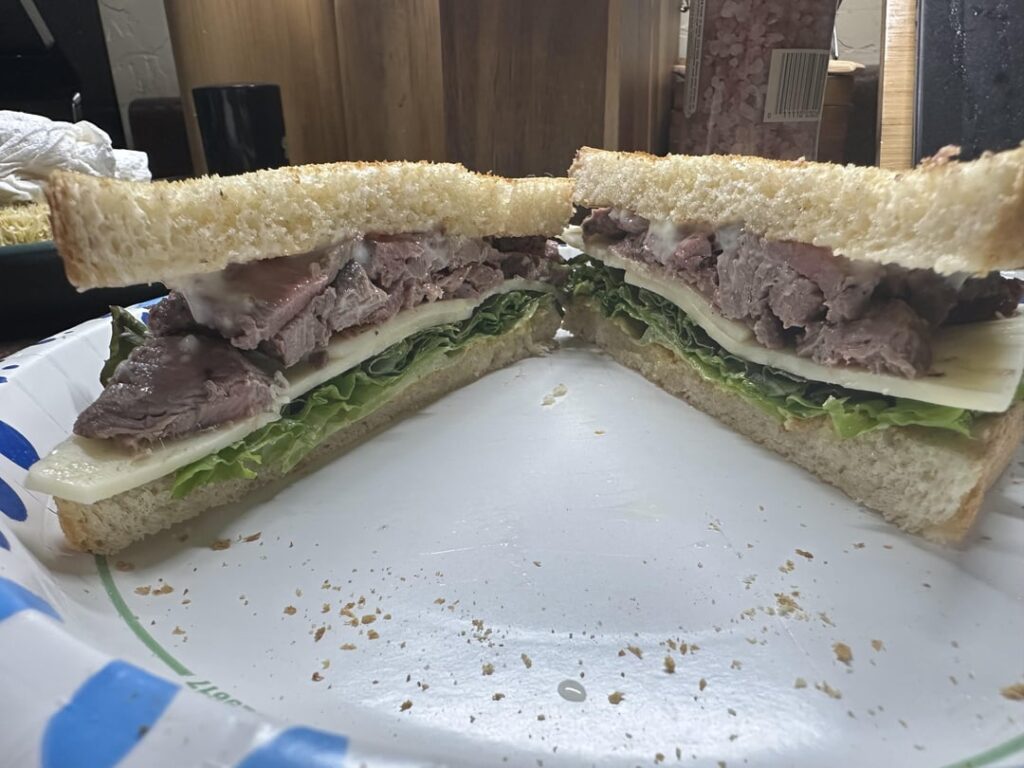 Leftover steak sandwich