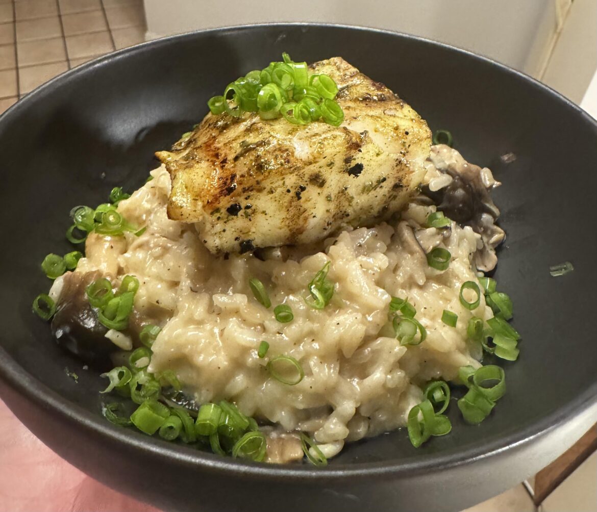 The breakfast Chilean Sea Bass risotto.