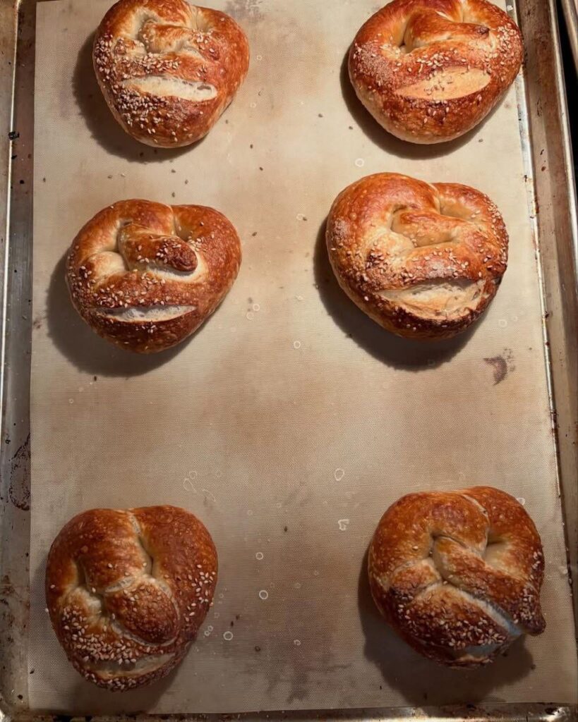 Baking my first pretzels.