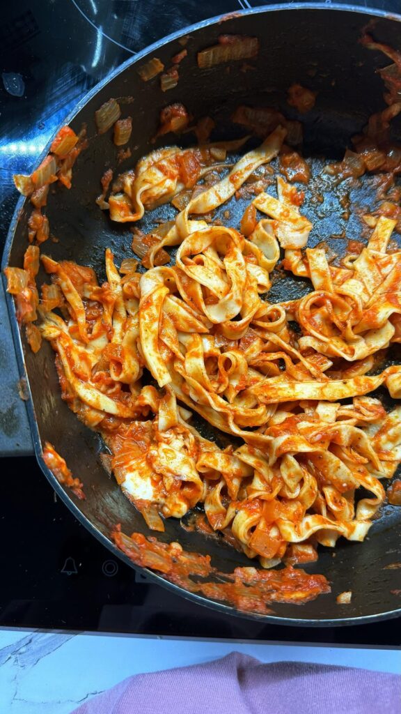 Homemade tagliatelle with basic marinara sauce🤤