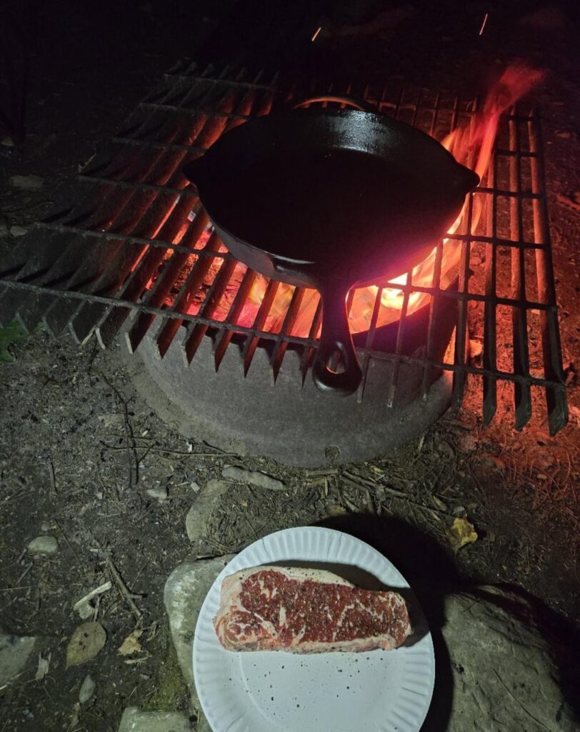 Cooked a prime rib on a campfire while solo camping in rural Maine