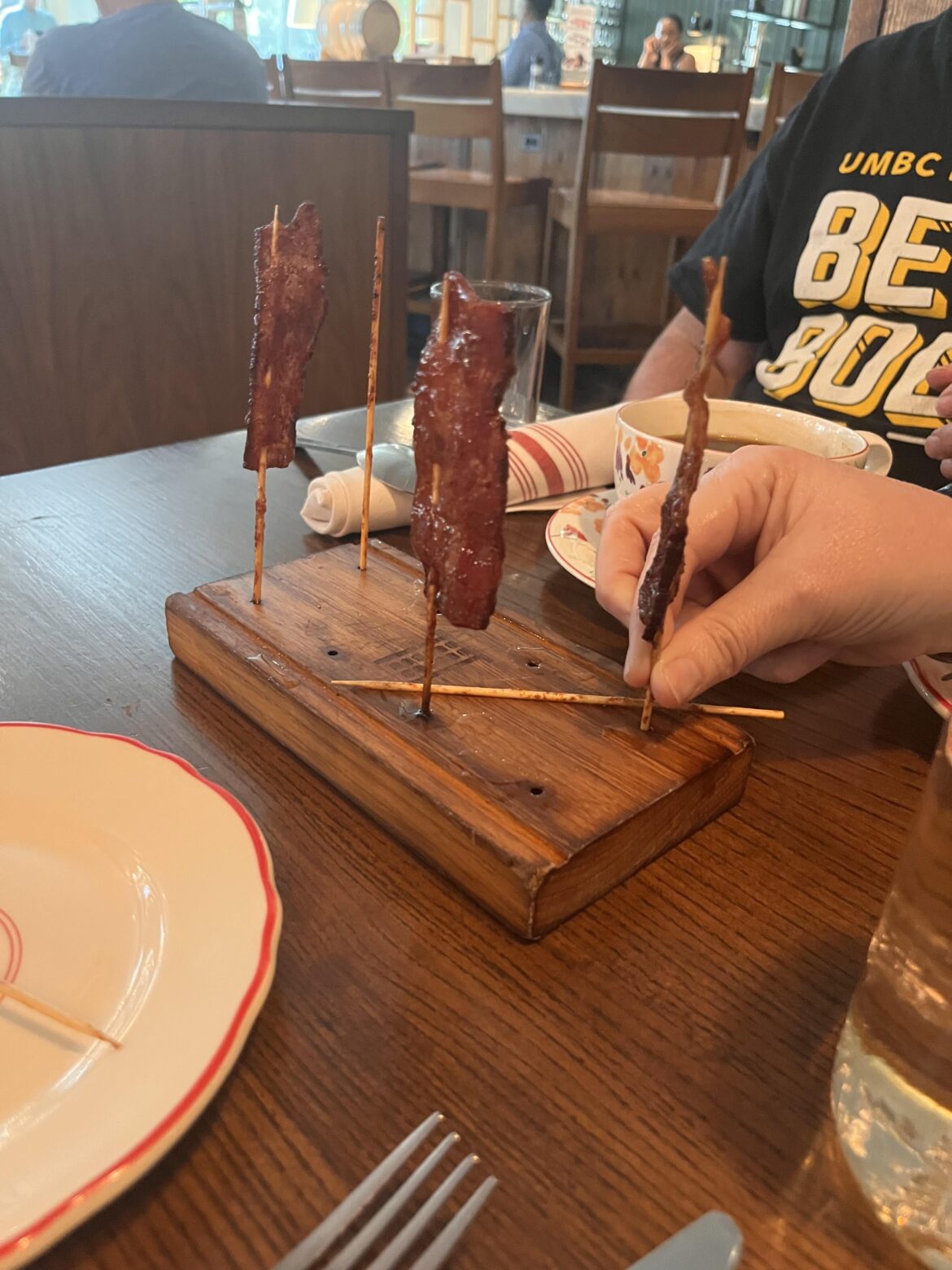 “Lollipop bacon” served on a stick