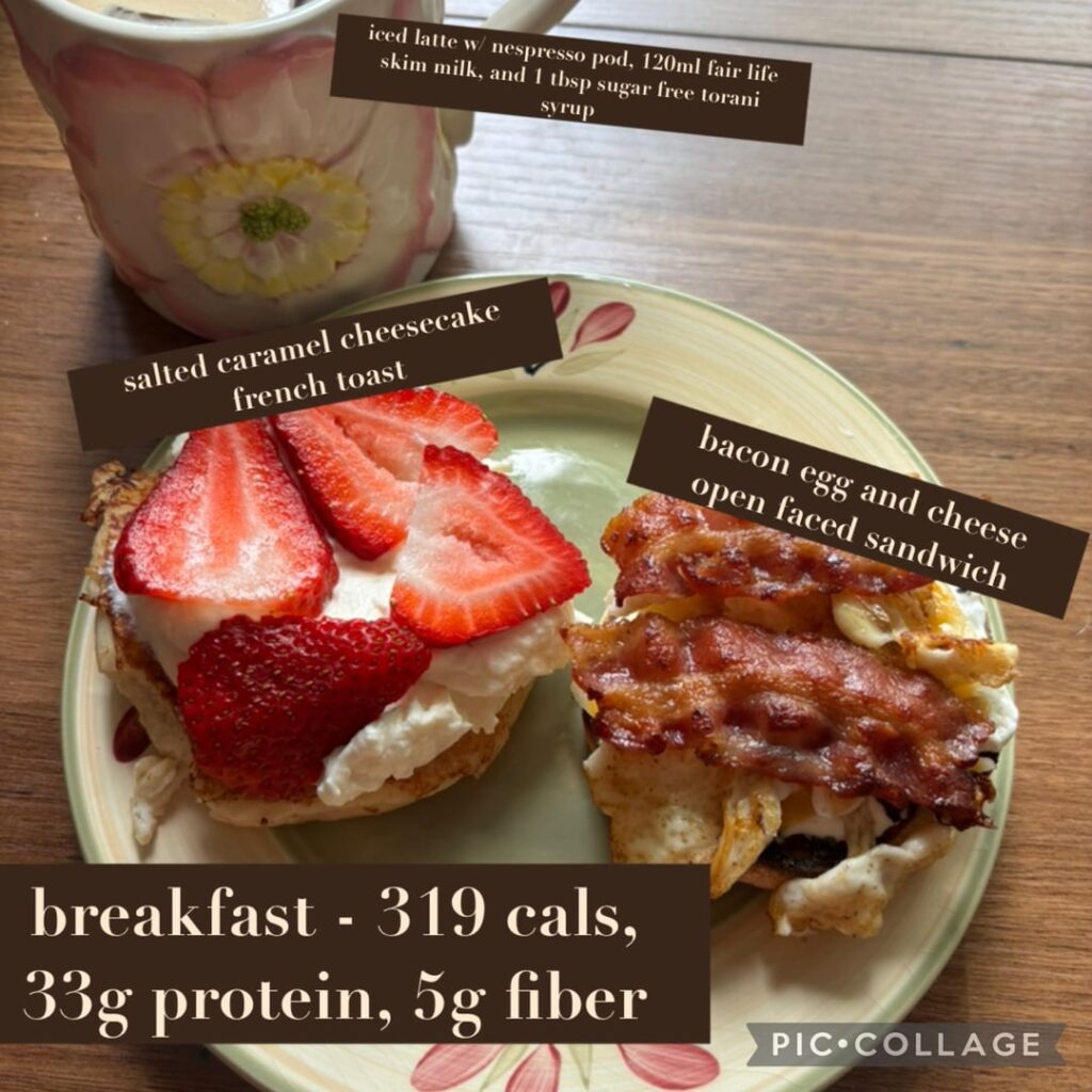 1228 cals, 125g protein, 21g fiber. kind of a wacky day, 56lb down so far!