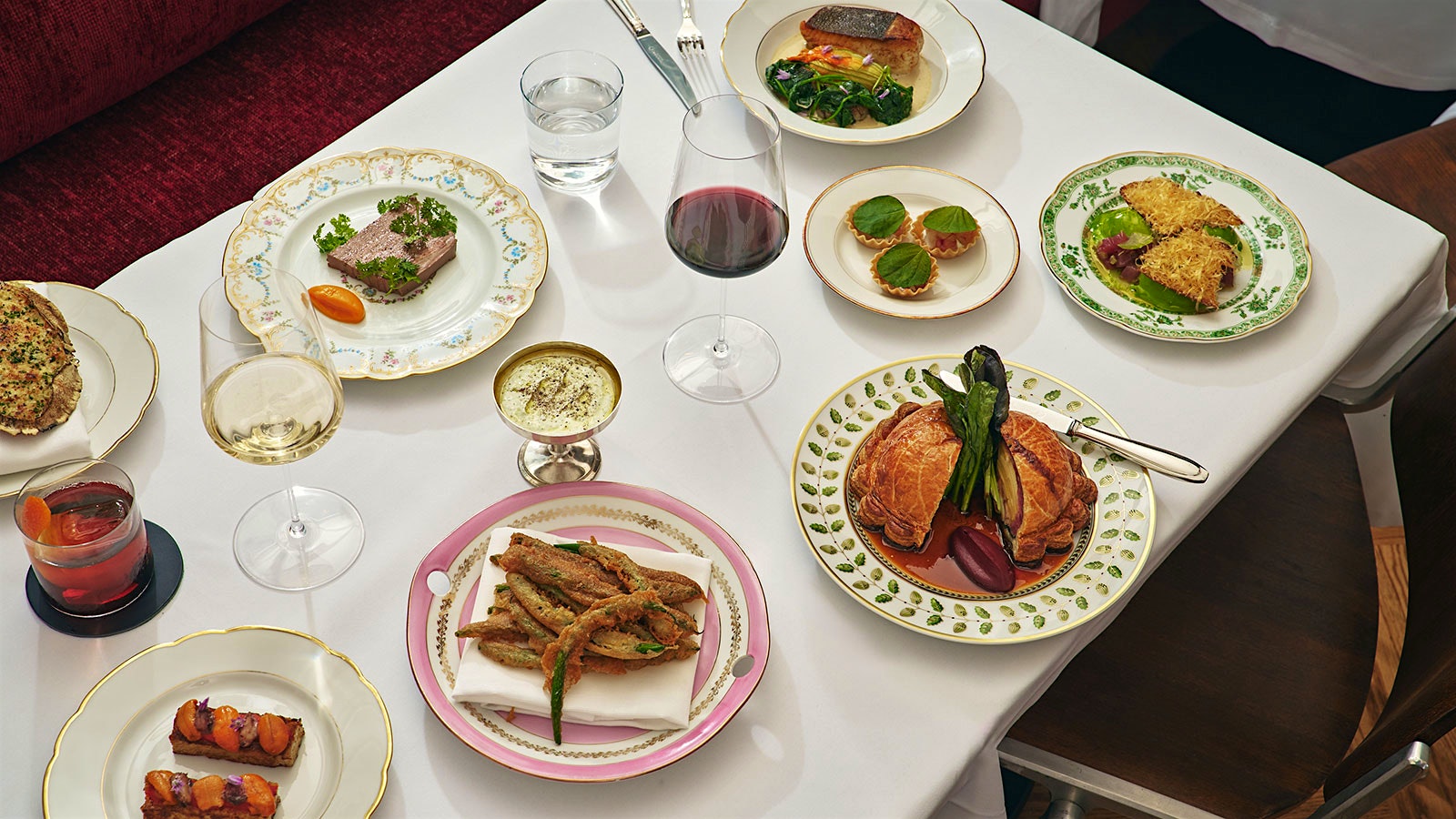  A selection of dishes and glasses of wine from Le Chêne
