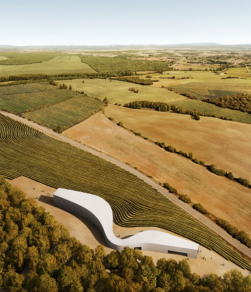 ribbon of hempcrete and cork winds through spanish highlands in fran silvestre's winery