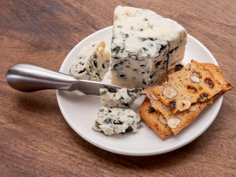 piece of soft French blue cheese roquefort