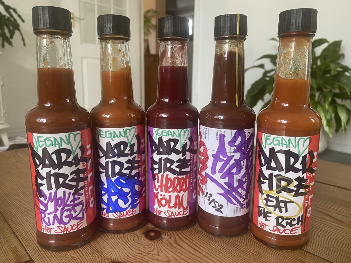 Darkfire microbatch fermented  hot sauces.