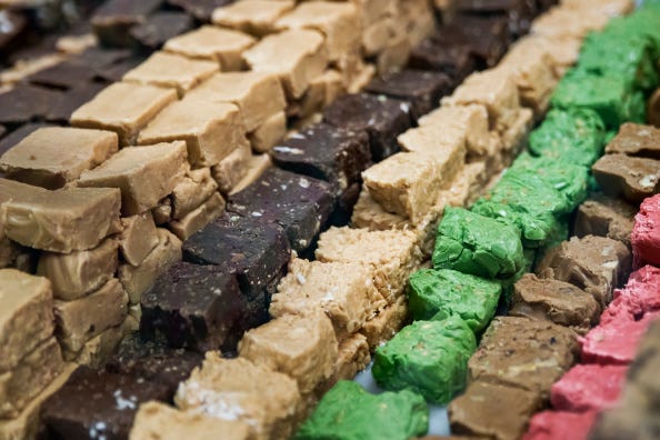 selection of fudge in a shop