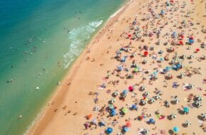 Aerial shot of beachgoers at Jersey Shore