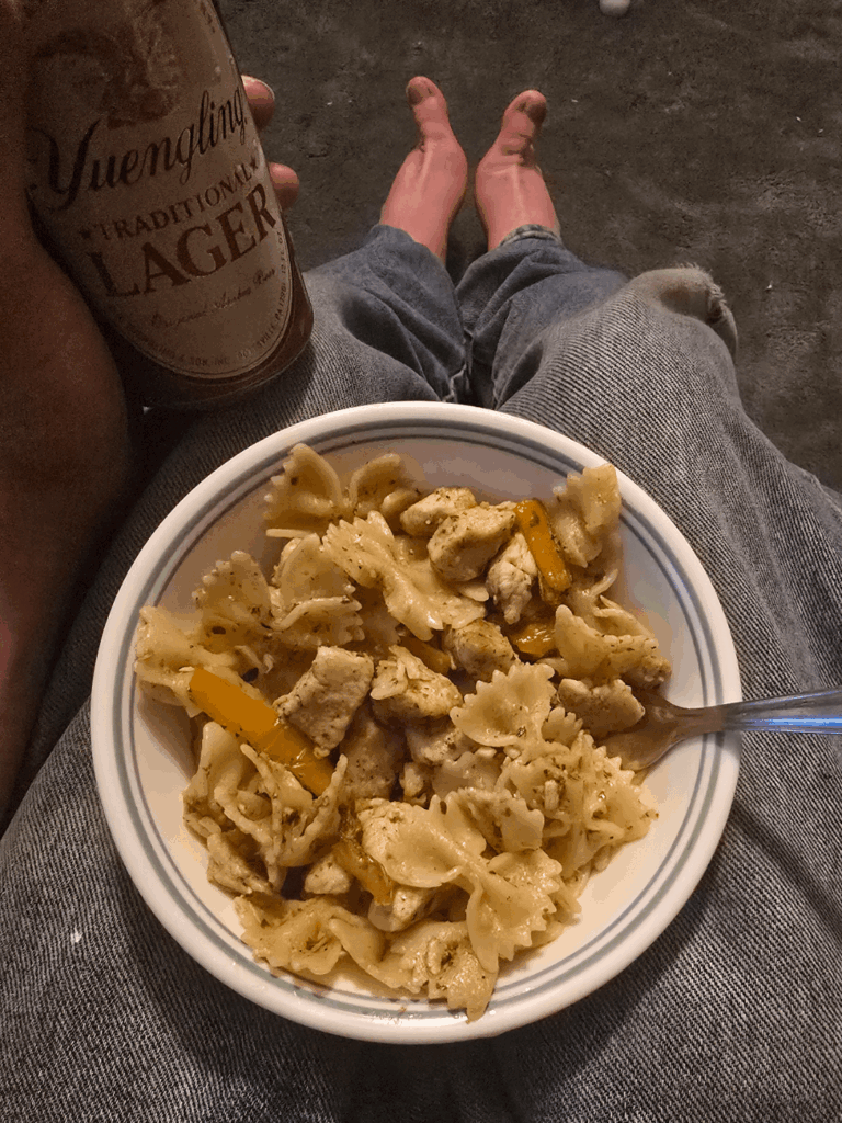 Chicken Pesto Pasta with Yuengling.
