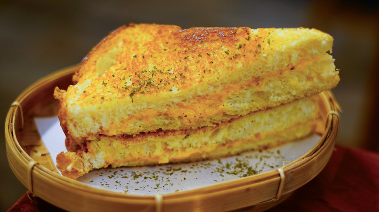 grilled cheese on brioche bread with melted cheese