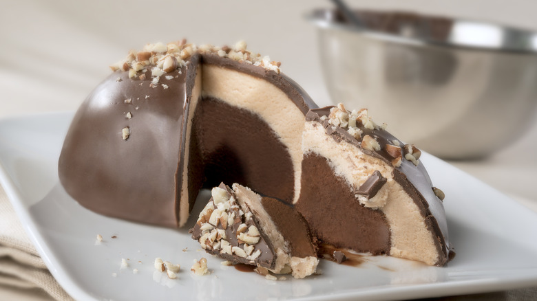 A multi-layered chocolate tartufo dessert