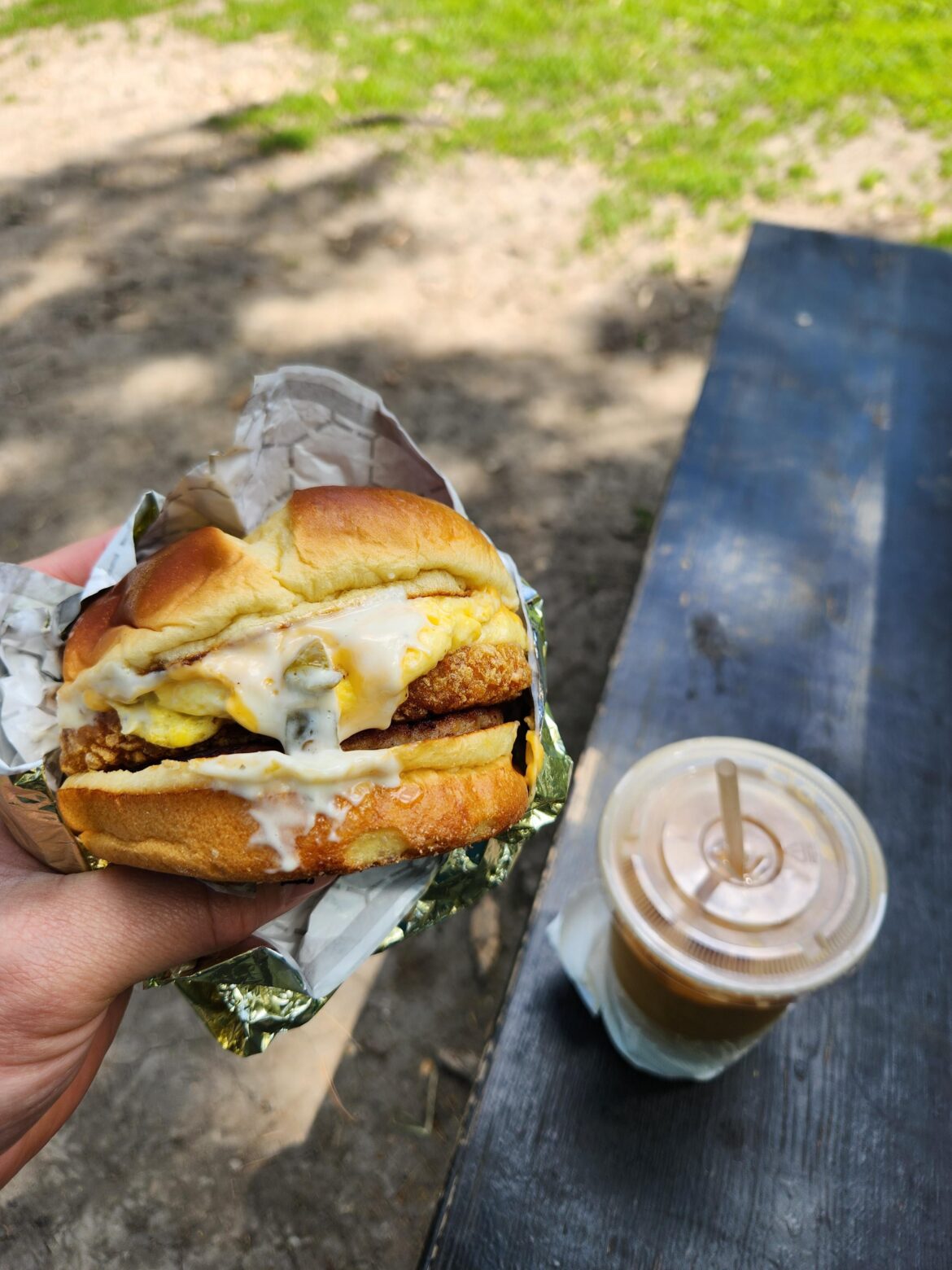 Mr. Relish breakfast sandwich with a "free" coffee included