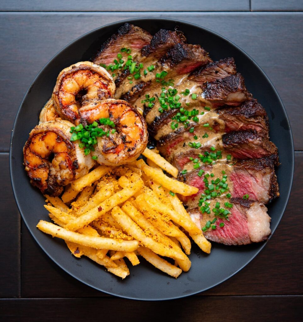 Had a great workout and made steak, shrimp and fries.