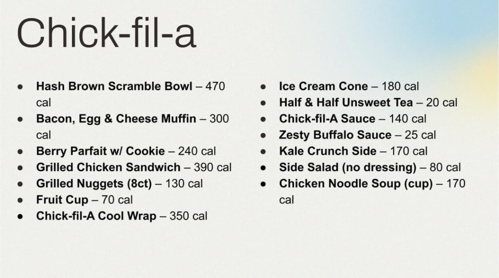 Here’s the low calorie fast food doc I made!
