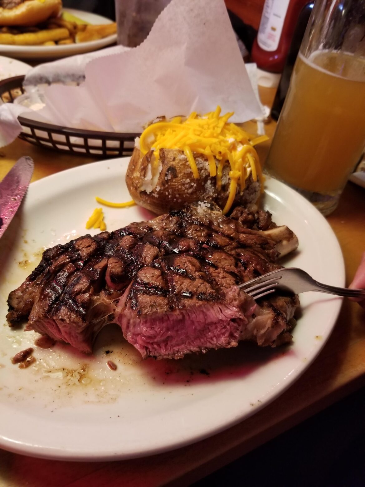20 oz. Bone in rib eye at texas roadhouse in Austin