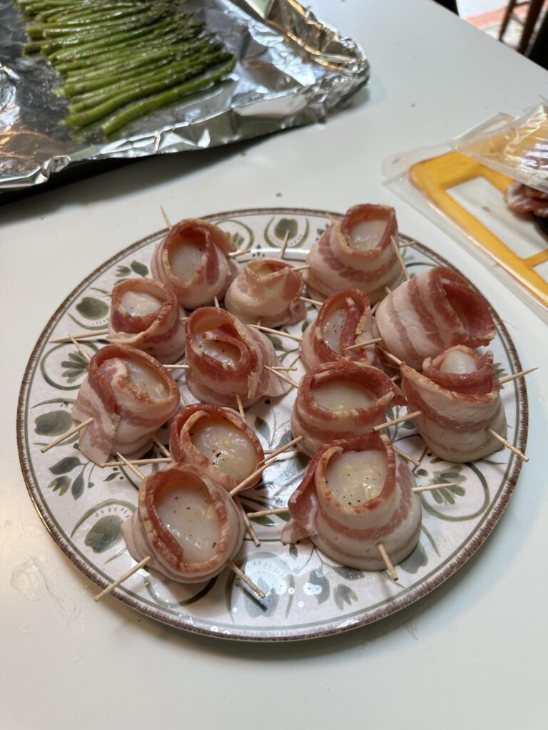 First attempt at bacon wrapped scallops.
