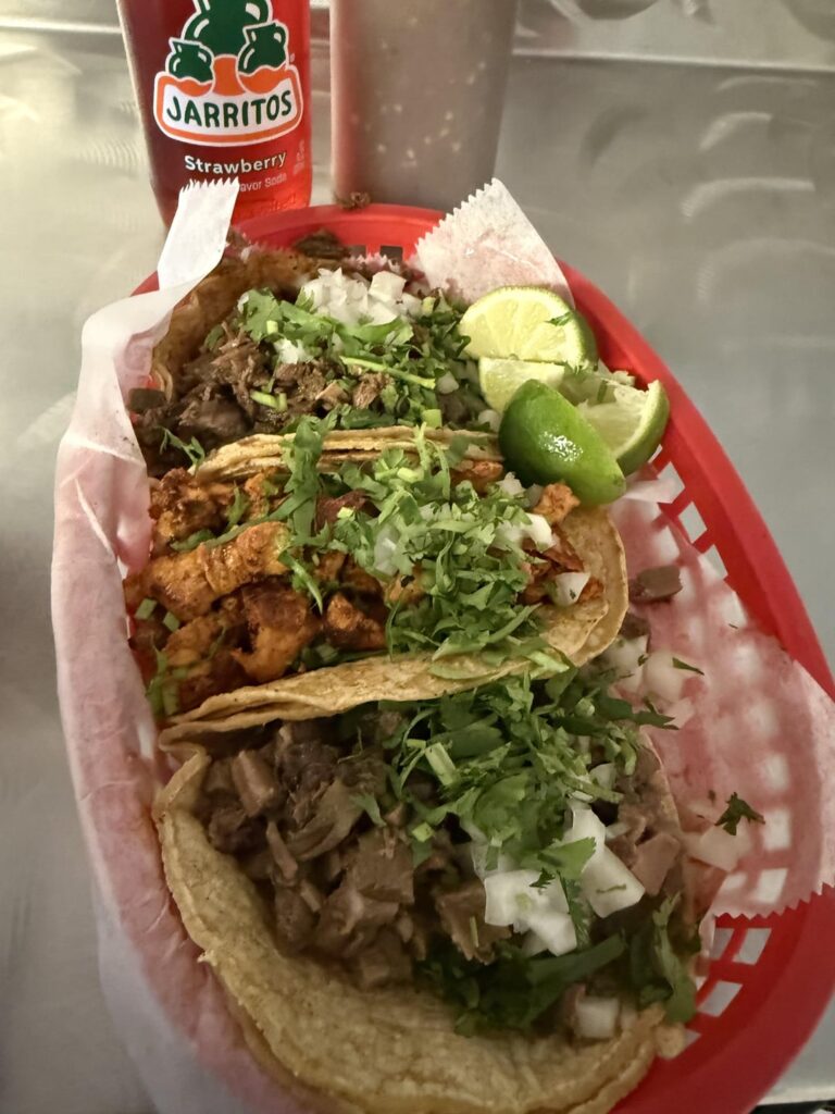 Pacos Tacos Chicago, IL Pulaski & 61st location. 1 asada, 1 Lengua & 1 Pollo adobado tacos.