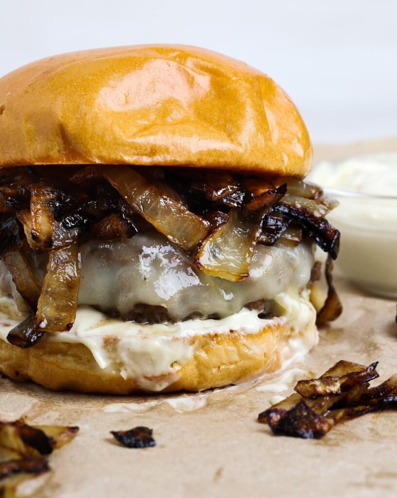 My favorite soup just became a burger.  Tried to fit in all of the elements of french onion soup into this burger recipe. As an onion lover, this is probably my new favorite burger.