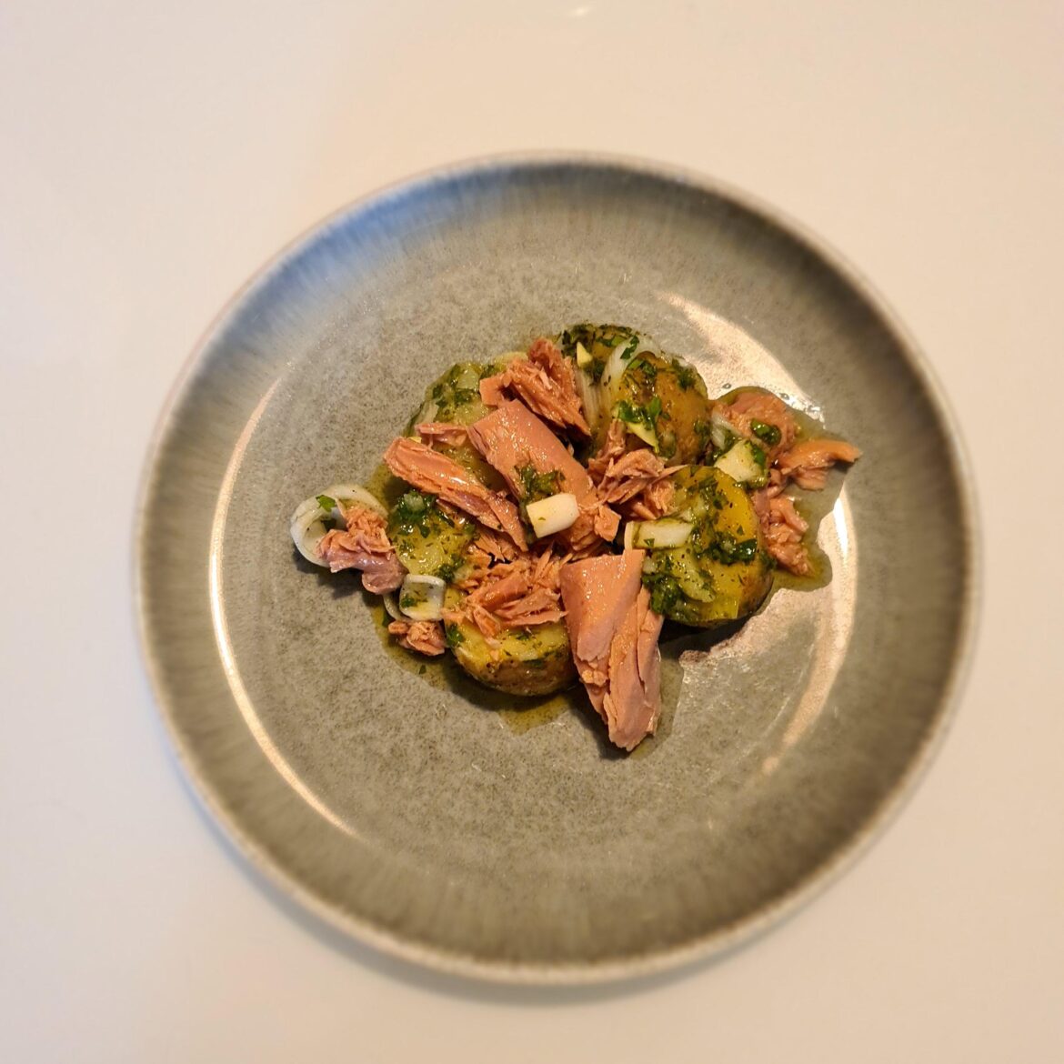 Papas aliňá con melva. Marinated potatoes with tuna, Seville tapas