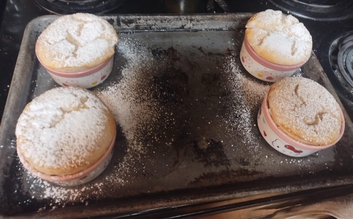 This was my first time making strawberry souffles  probably not the prettiest