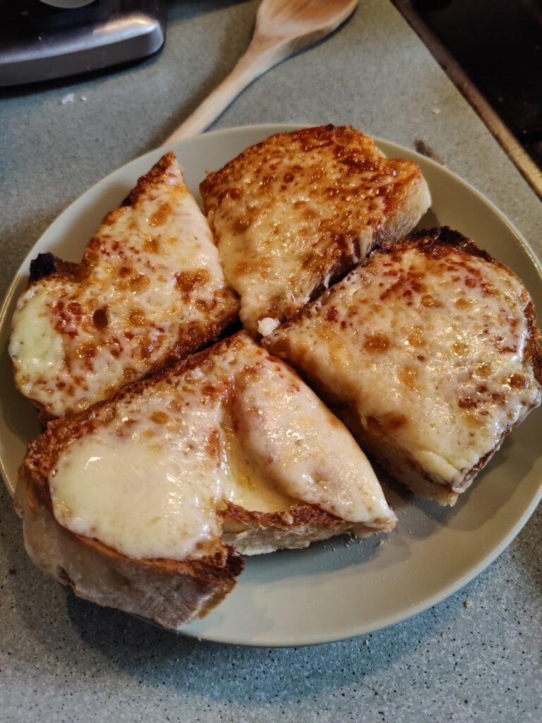 Cheese on toast with sriracha