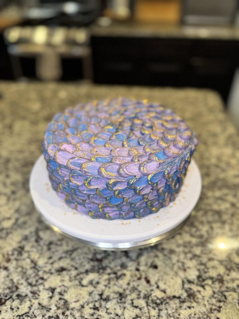 Dragon themed 1st birthday cake for my BFF’s kiddo 💜💙💛🐉