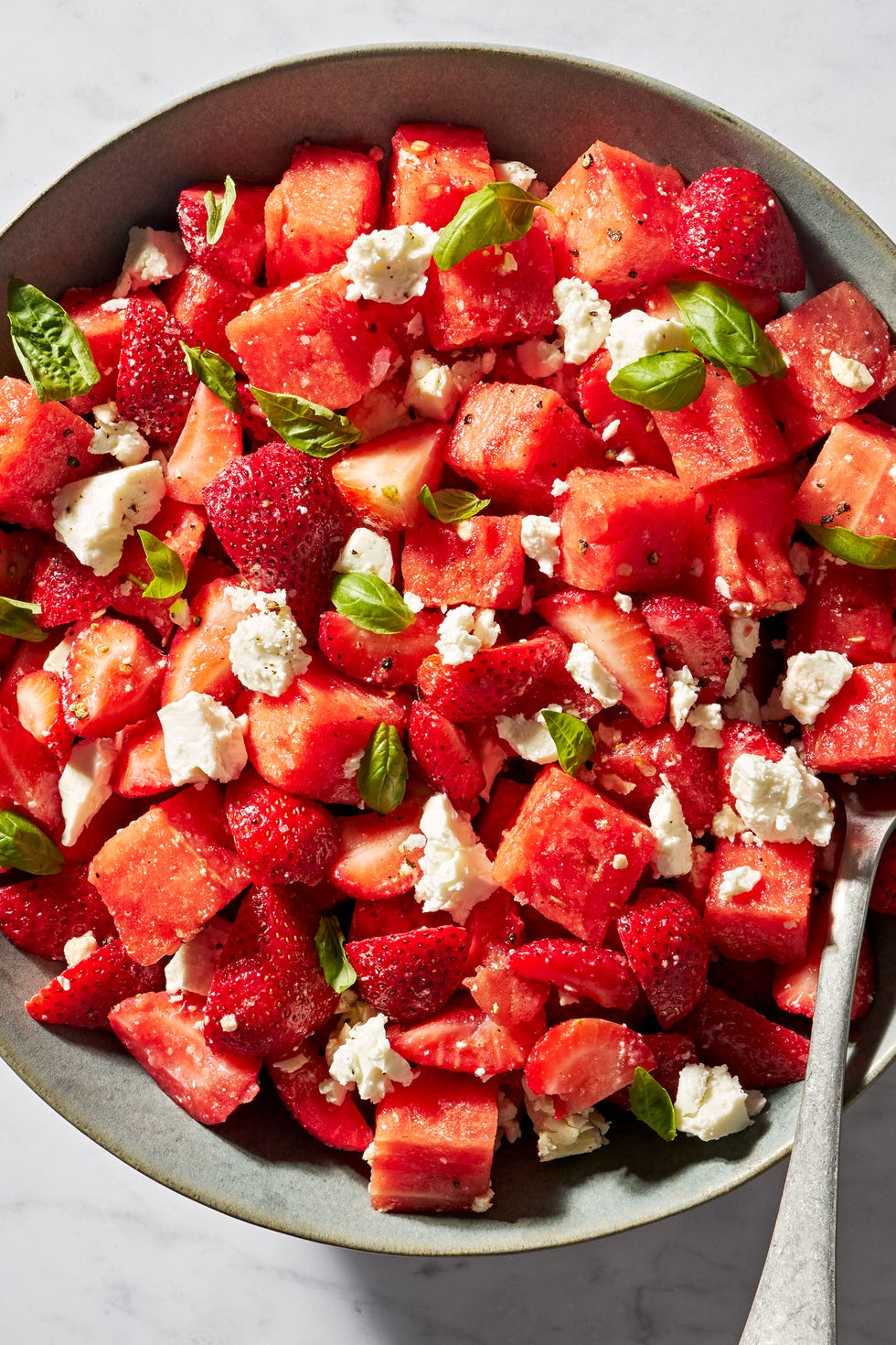 watermelon strawberry caprese with feta and mint