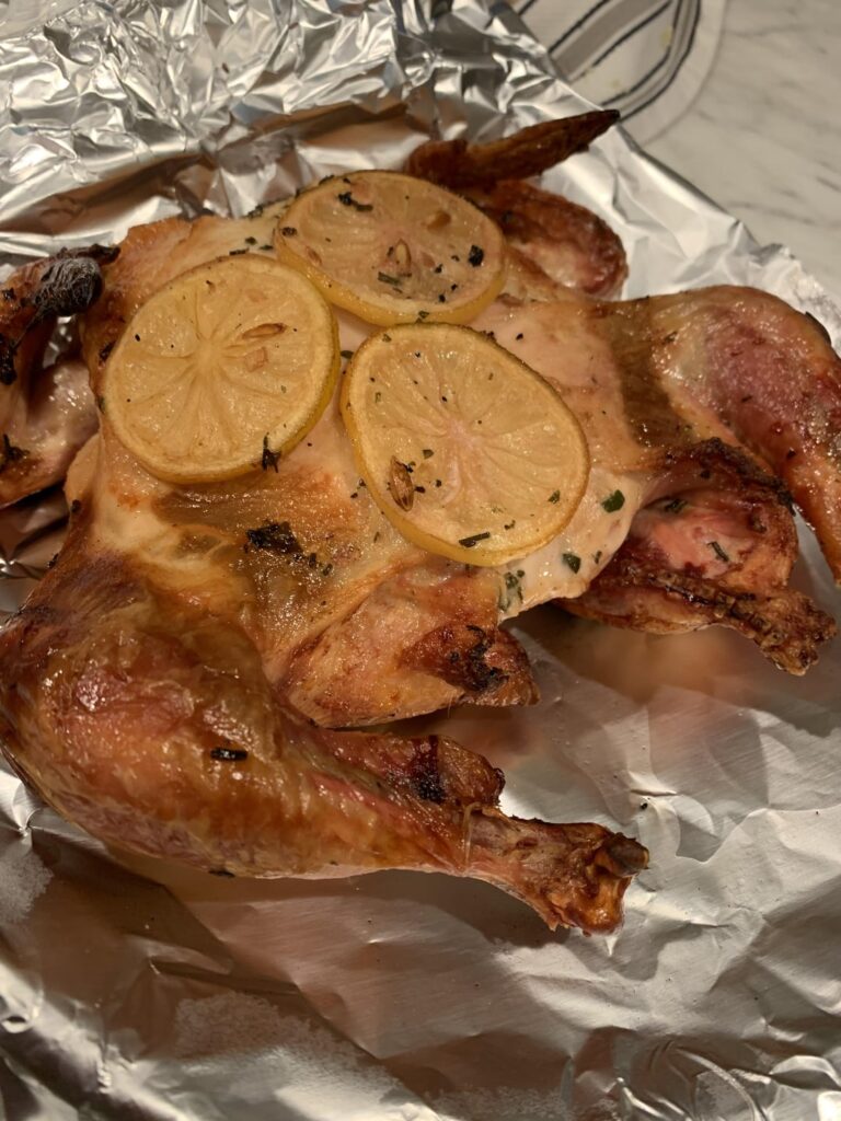 Easy weeknight meal - Lemon Rosemary Spatchcock Chicken from Trader Joe’s