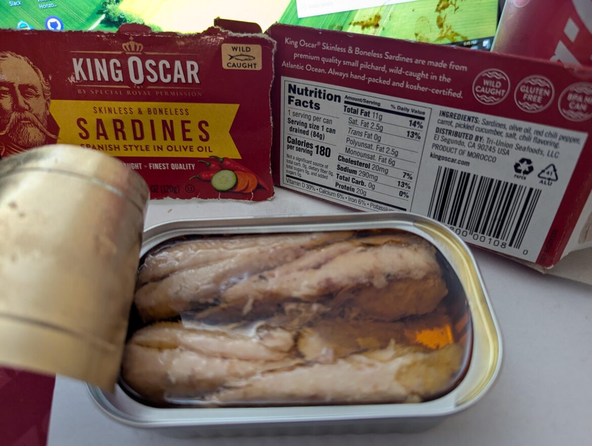 King Oscar skinless and boneless sardines Spanish style in olive oil