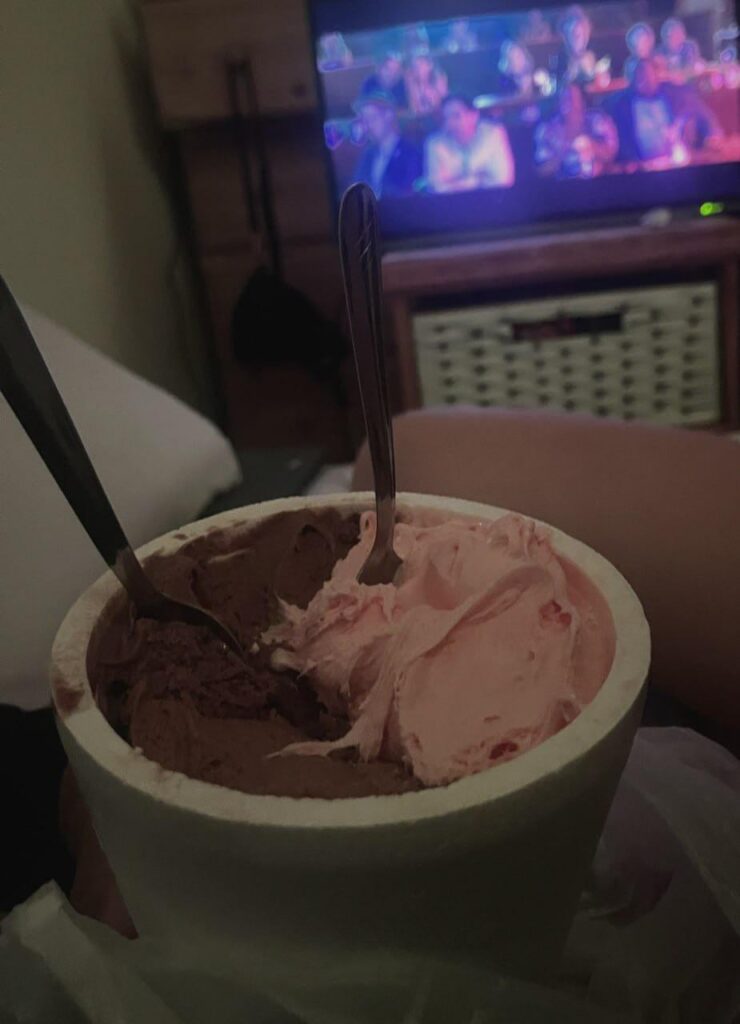 not going out, not feeling FOMO, just ice cream and our fav show lol