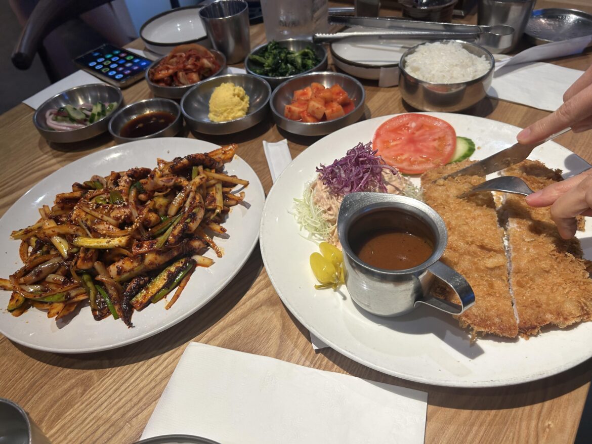 Pork cutlet and stir fried squid