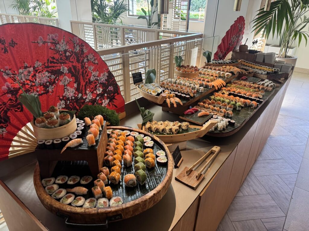 Sushi buffet at an all-inclusive resort in Spain.