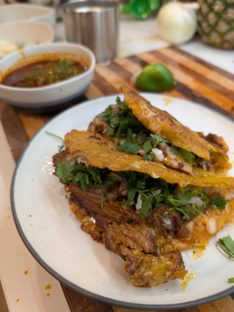 Quesabirrias on homemade nixtimalized tortillas