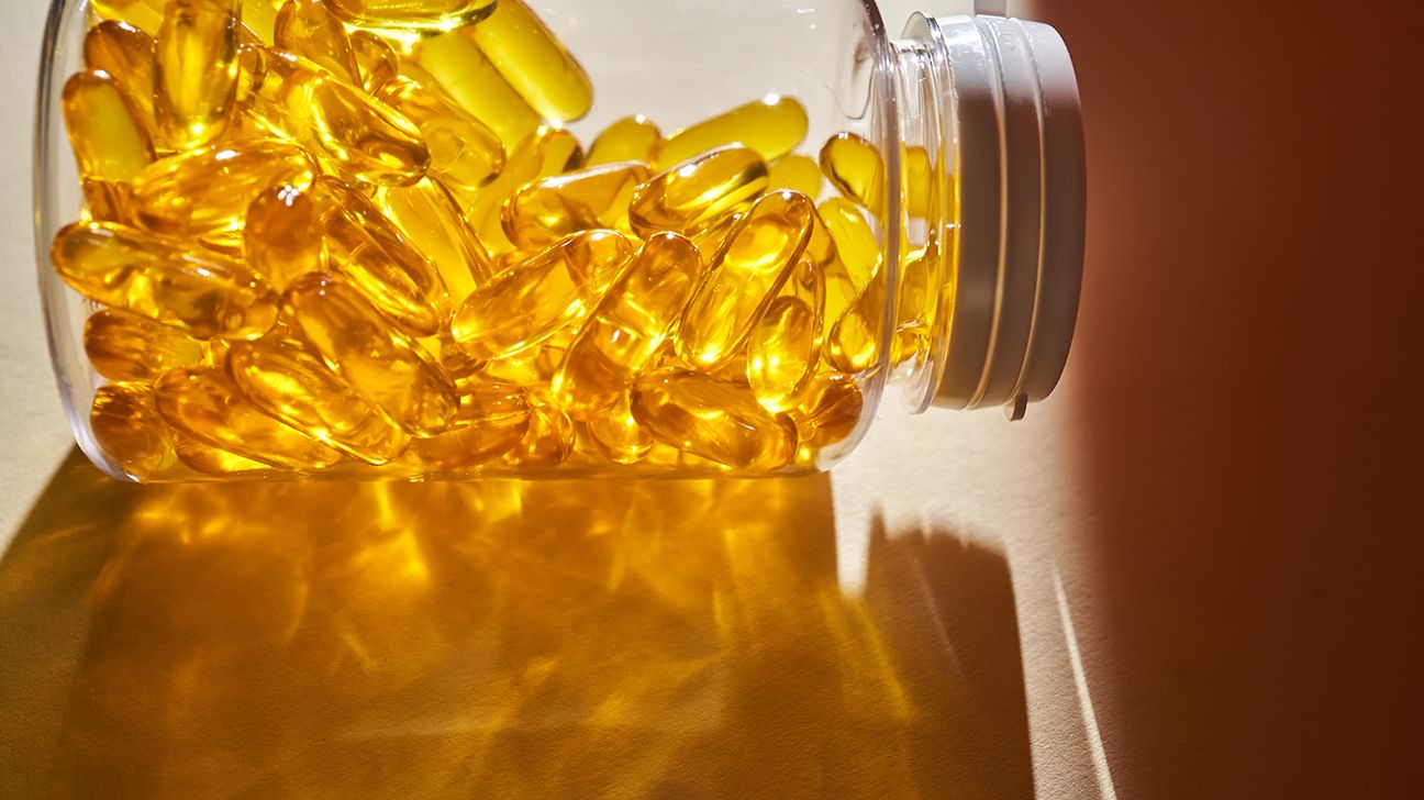 Vitamin D capsules in clear bottle